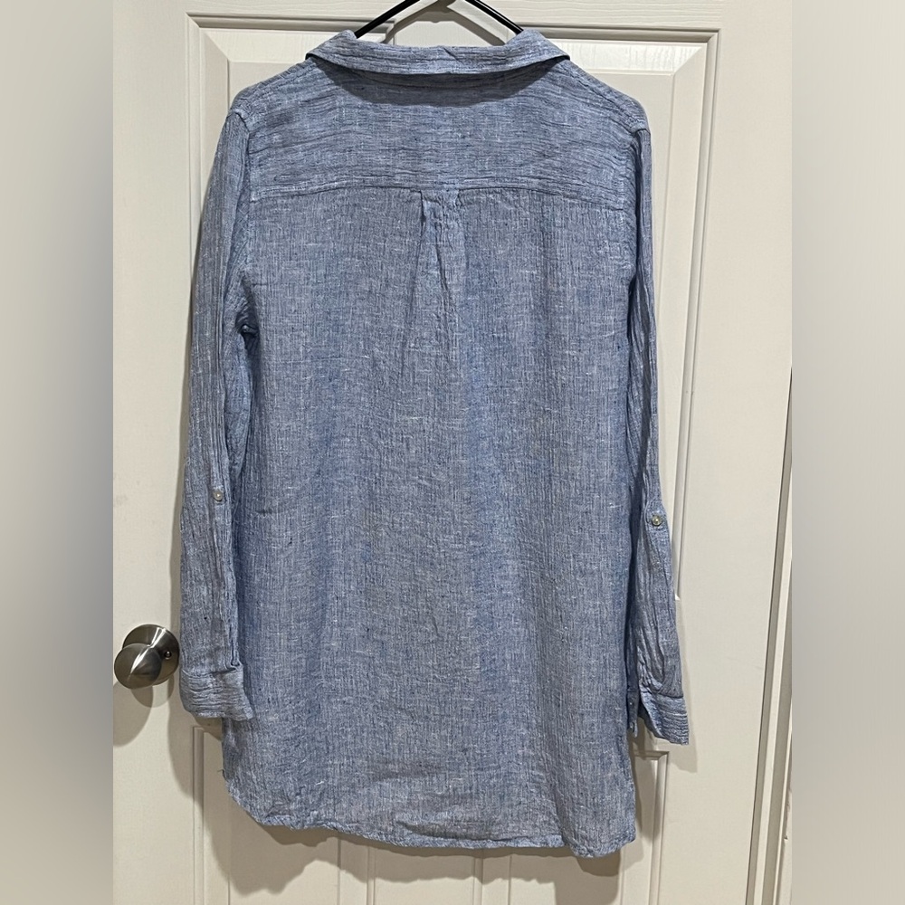 Casual Light Blue Button-Up LINEN TUNIC SHIRT BY TAHARI, WOMENS SIZE M - Picture 6 of 9